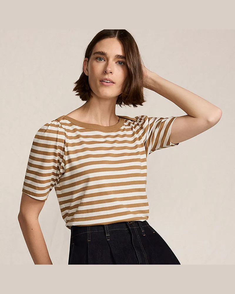Lands' End Supima-Shirt mit U-Boot-Ausschnitt, Damen, Größe regular, Braun, Baumwolle, by Braun