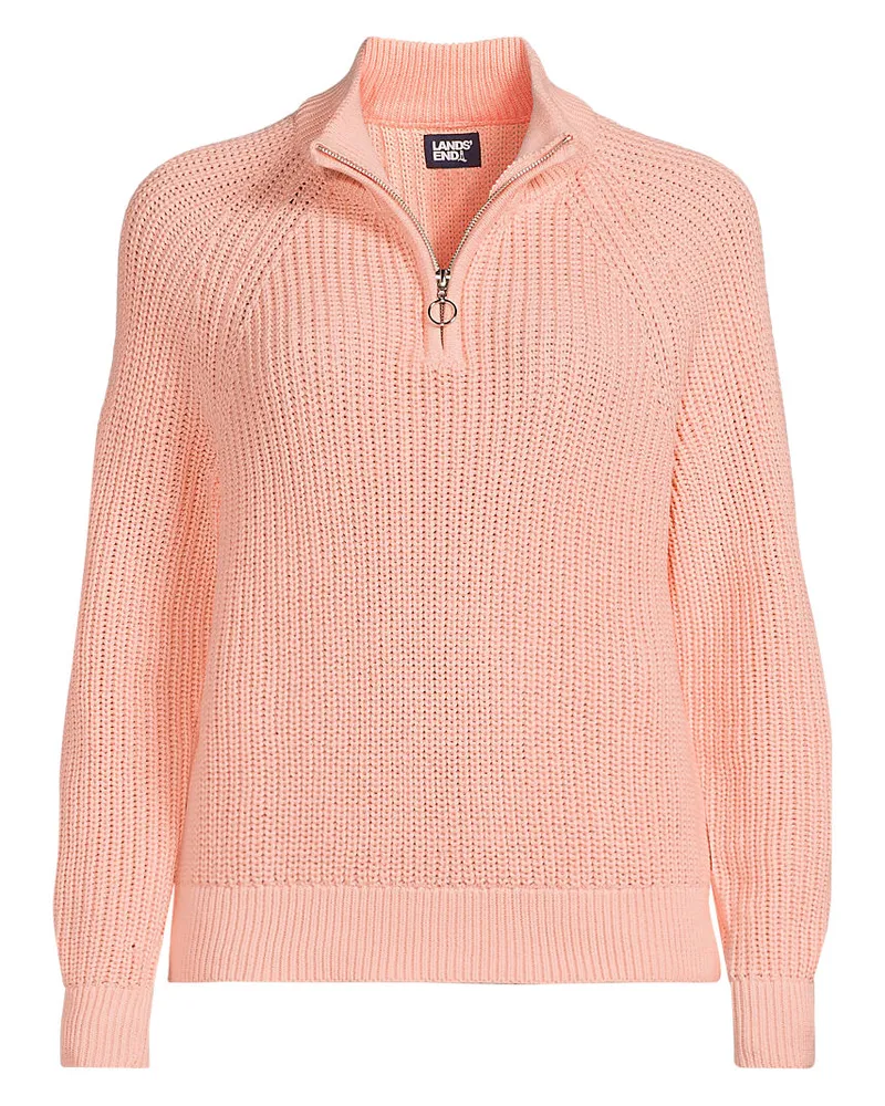 Lands' End Baumwollpullover mit Troyer-Kragen, Damen, Größe regular, Pink, Baumwolle, by Pink