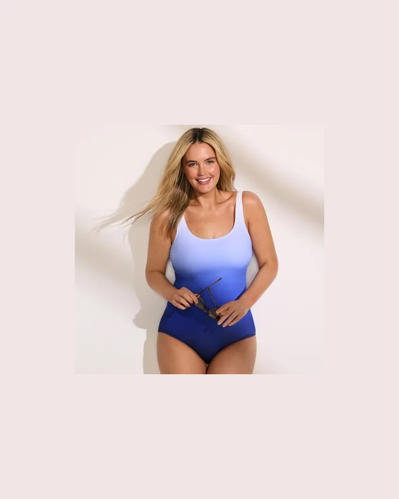 Lands' End Gemusterter Komfort-Badeanzug CHLORRESISTENT mit Soft Cups, Damen, Größe plus, Blau, Nylon-Mischung, by Blau