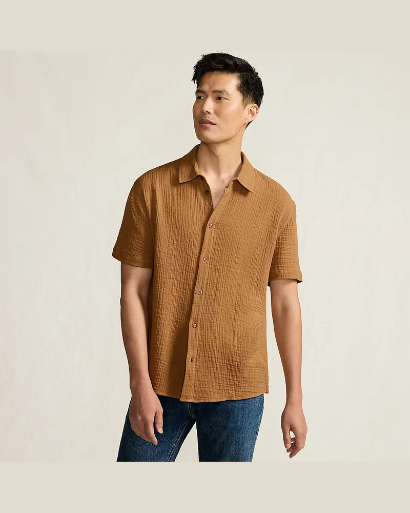 Lands' End Doppellagiges Kurzarm-Hemd, Herren, Größe regular, Beige, by Beige
