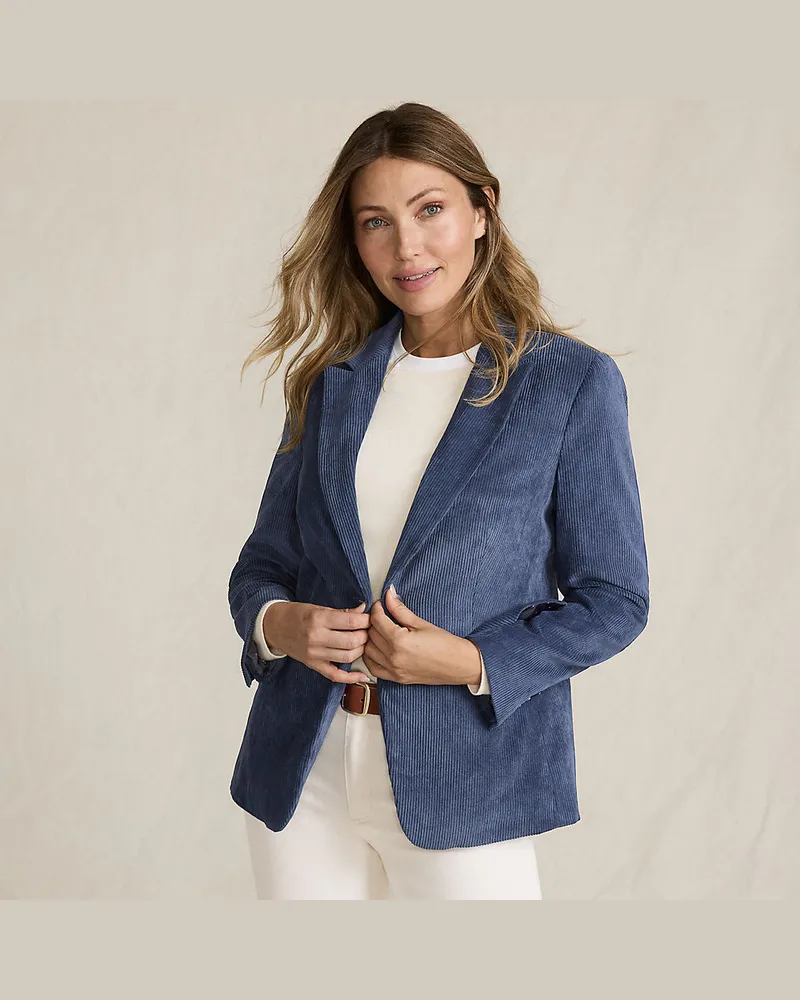 Lands' End Stretchcord-Blazer, Damen, Größe regular, Blau, Polyester/Nylon/Polyester-Mischung, by Blau