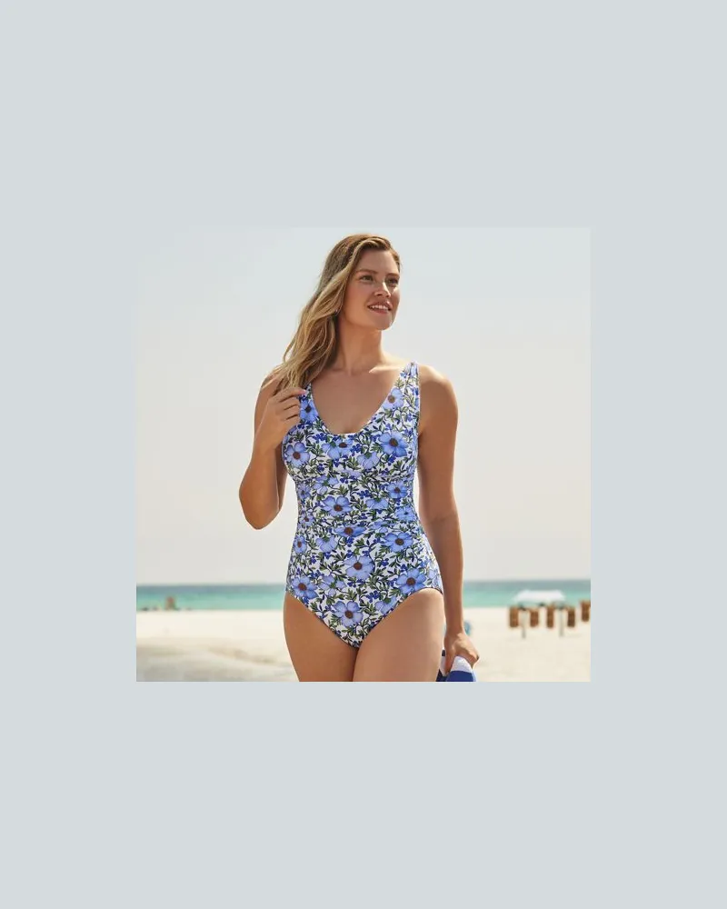 Lands' End Shape-Badeanzug mit V-Ausschnitt und verstellbaren Trägern SLENDER, Damen, Größe regular, Weiß, Nylon-Mischung, by Weiß