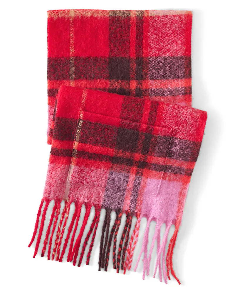 Lands' End Langer flauschiger Schal mit Fransen, Damen, Größe:null regular, Rot, Polyester, by Rot