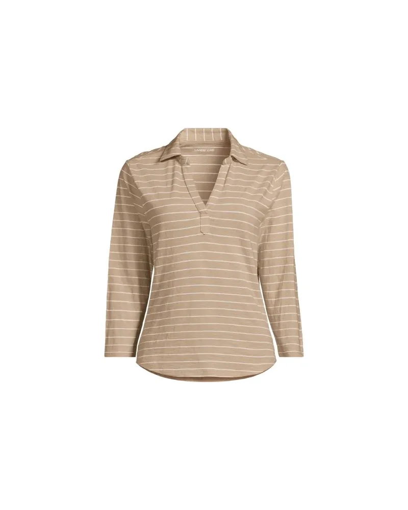 Lands' End Poloshirt mit 3/4-Ärmeln, Damen, Größe plus, Beige, Baumwolle, by Beige