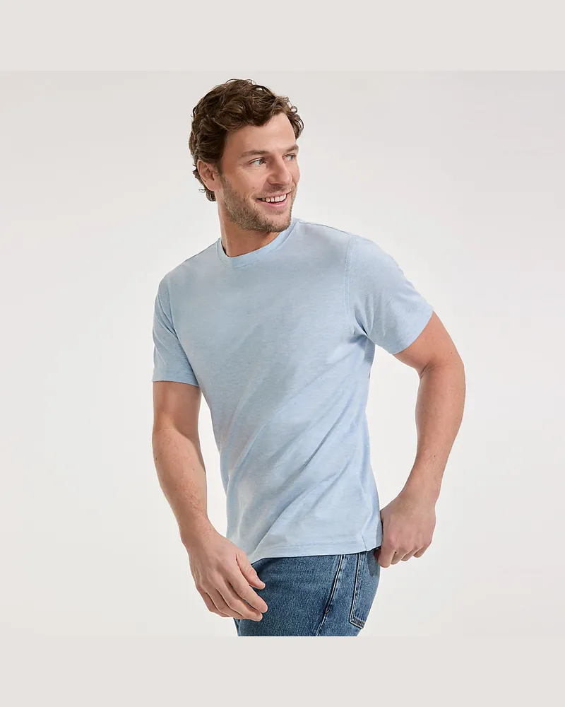 Lands' End Supima Kurzarm-Shirt mit Rundhalsausschnitt, Herren, Größe regular, Blau, Baumwolle, by Blau