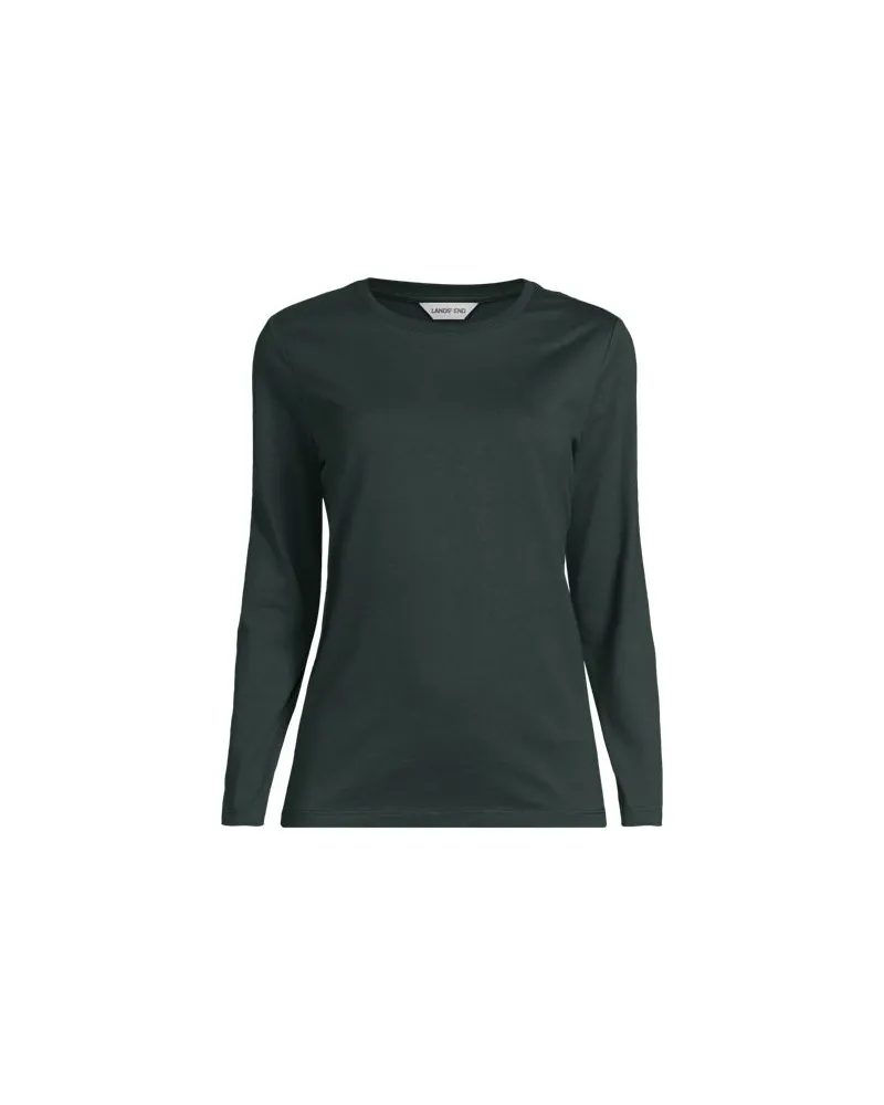 Lands' End Langärmeliges Supima-Shirt mit Rundausschnitt, Damen, Größe plus, Grün, by Grün