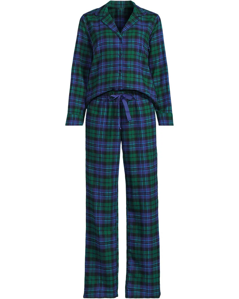 Lands' End Pyjama-Set aus reinem Baumwoll-Flanell, Damen, Größe regular, Blau, Baumwolle, by Blau