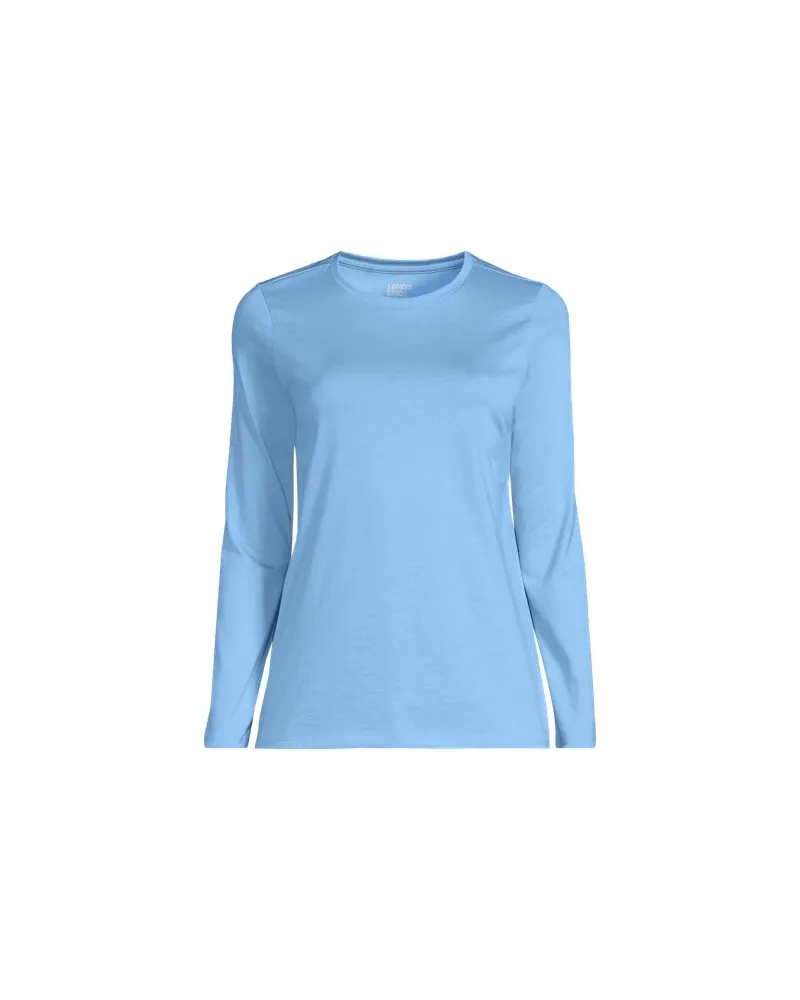 Lands' End Supima-Shirt, Langarm, Damen, Größe regular, Blau, Baumwolle, by Blau