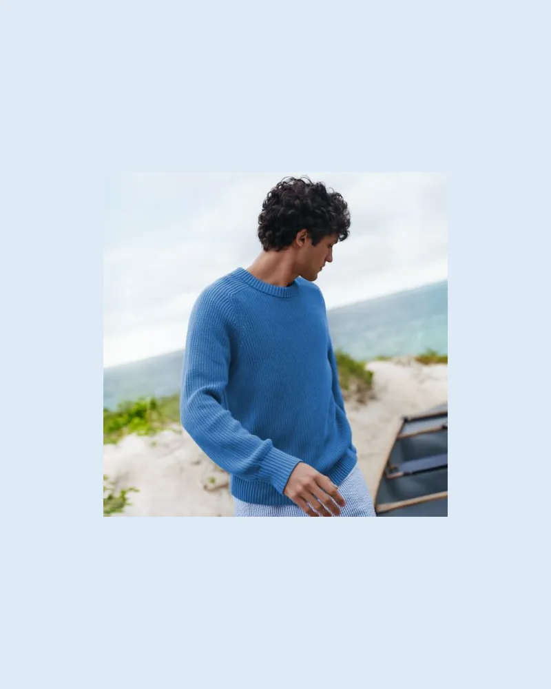 Lands' End Drifter Strukturstrick-Pullover, Herren, Größe:60 regular, Blau, Baumwolle, by Blau