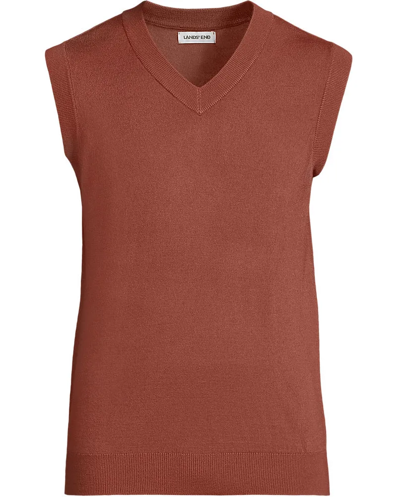 Lands' End CashTouch Feinstrick-Pullunder, Herren, Größe regular, Braun, Polyester, by Braun