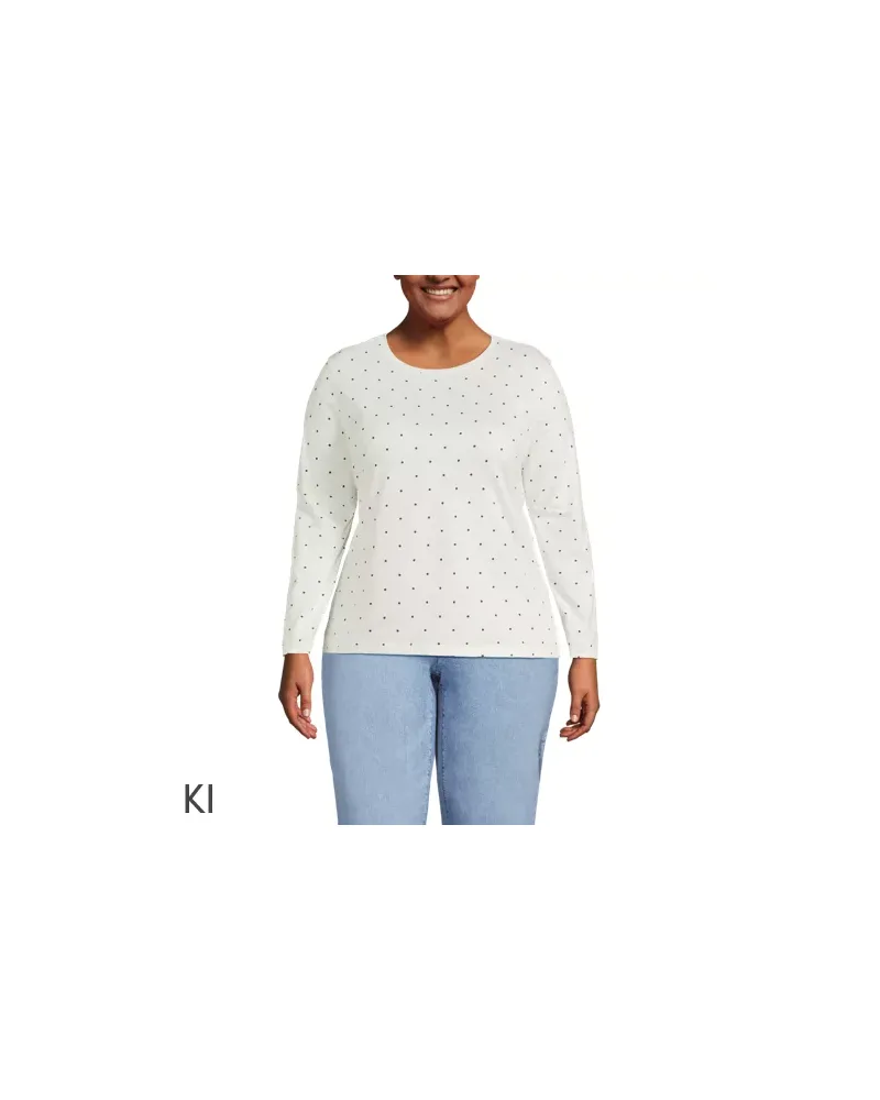 Lands' End Supima-Shirt, Langarm, Damen, Größe plus, Weiß, Baumwolle, by Weiß