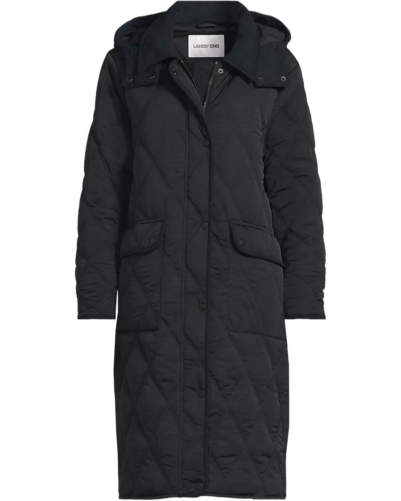 Lands' End Steppmantel FeatherFree mit Kapuze, Damen, Größe regular, Schwarz, Nylon, by Schwarz