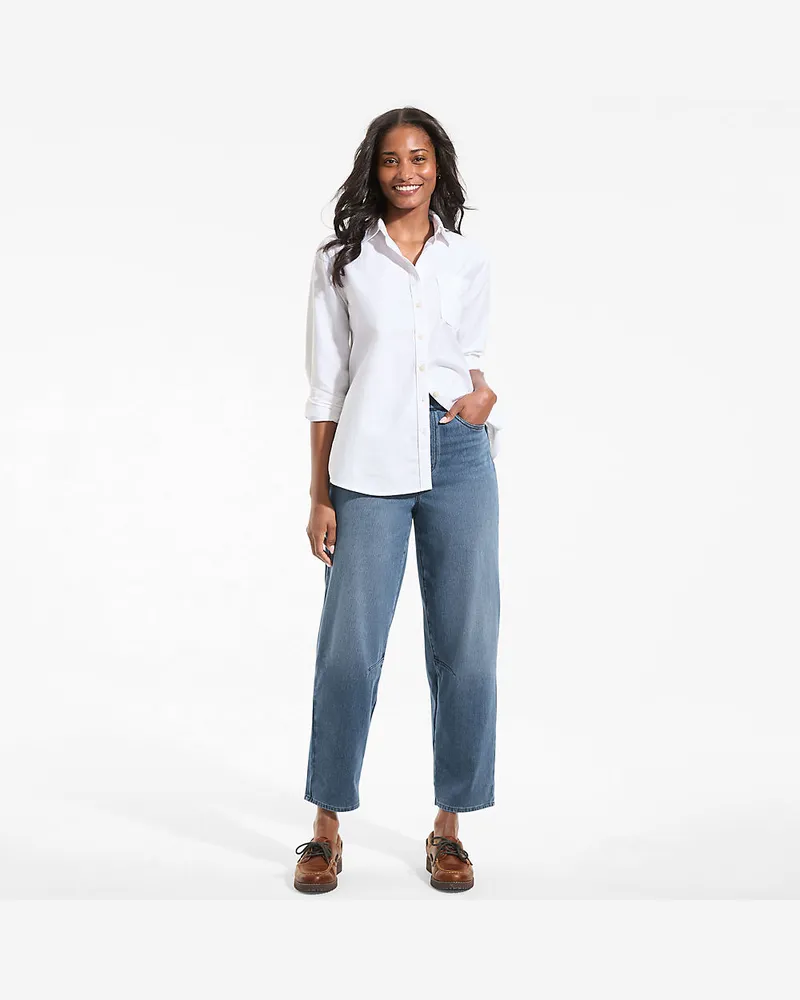 Lands' End Knit Denim STARFISH Barrel-Jeans, Damen, Größe regular, Blau, Baumwoll-Mischung/Polyester-Mischung, by Blau
