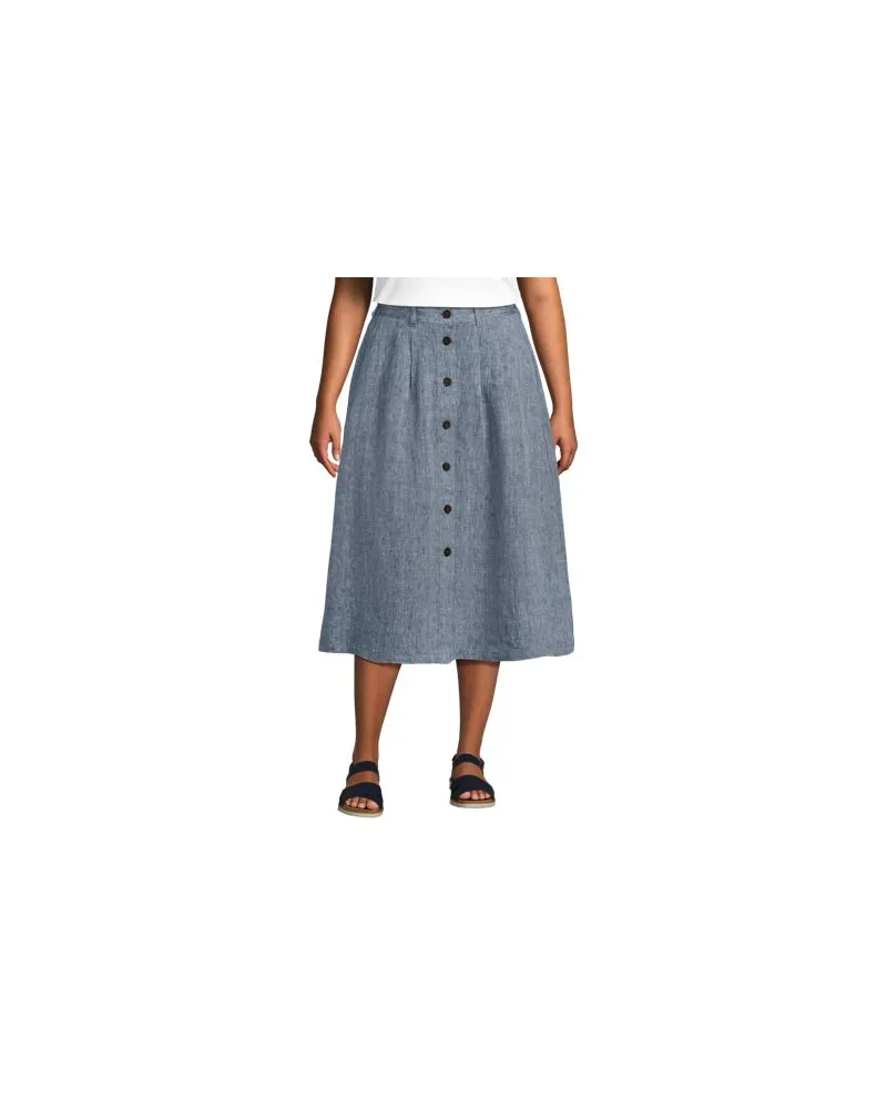Lands' End Leinen-Midirock, Damen, Größe plus, Blau, Leinen, by Blau