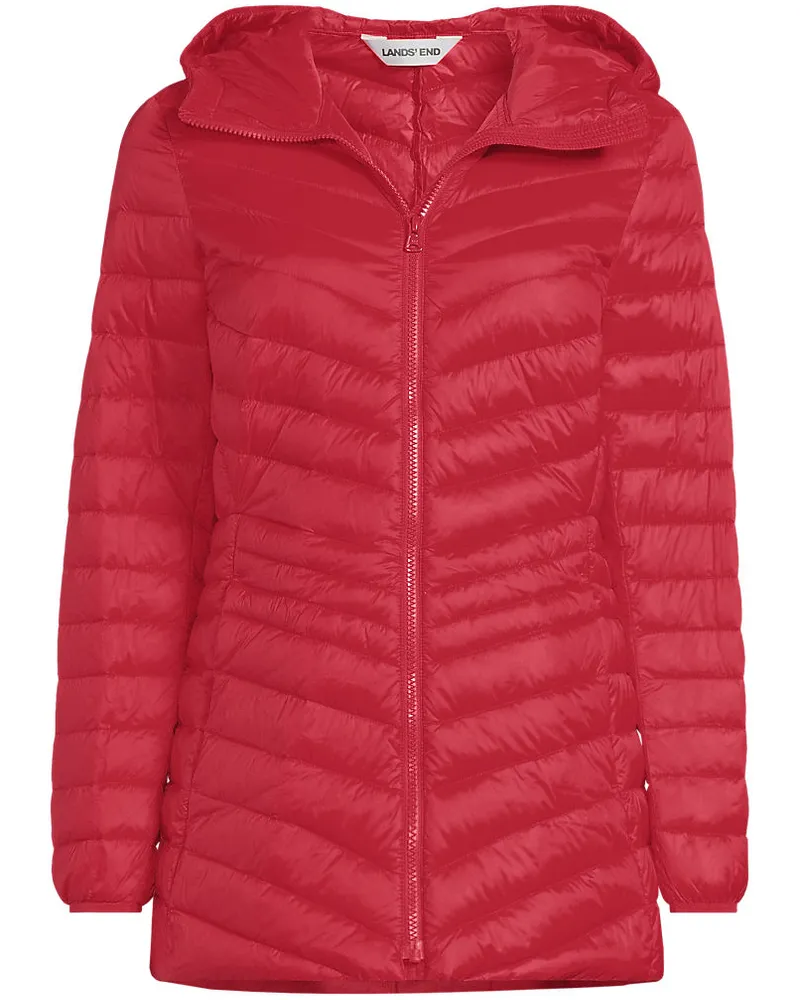 Lands' End Daunenjacke WANDERWEIGHT Verstaubar Ultraleicht mit Kapuze, Damen, Größe plus, Rot, Nylon/Daunen, by Rot