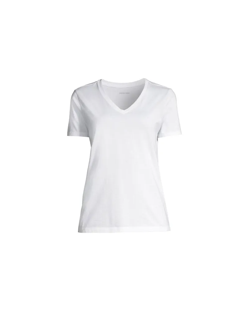 Lands' End Supima Kurzarm-Shirt mit V-Ausschnitt, Damen, Größe:44-46 regular, Weiß, Baumwolle, by Weiß