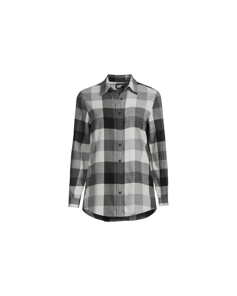 Lands' End Boyfriend-Bluse aus Flanell, Damen, Größe petite, Grau, Baumwolle, by Grau