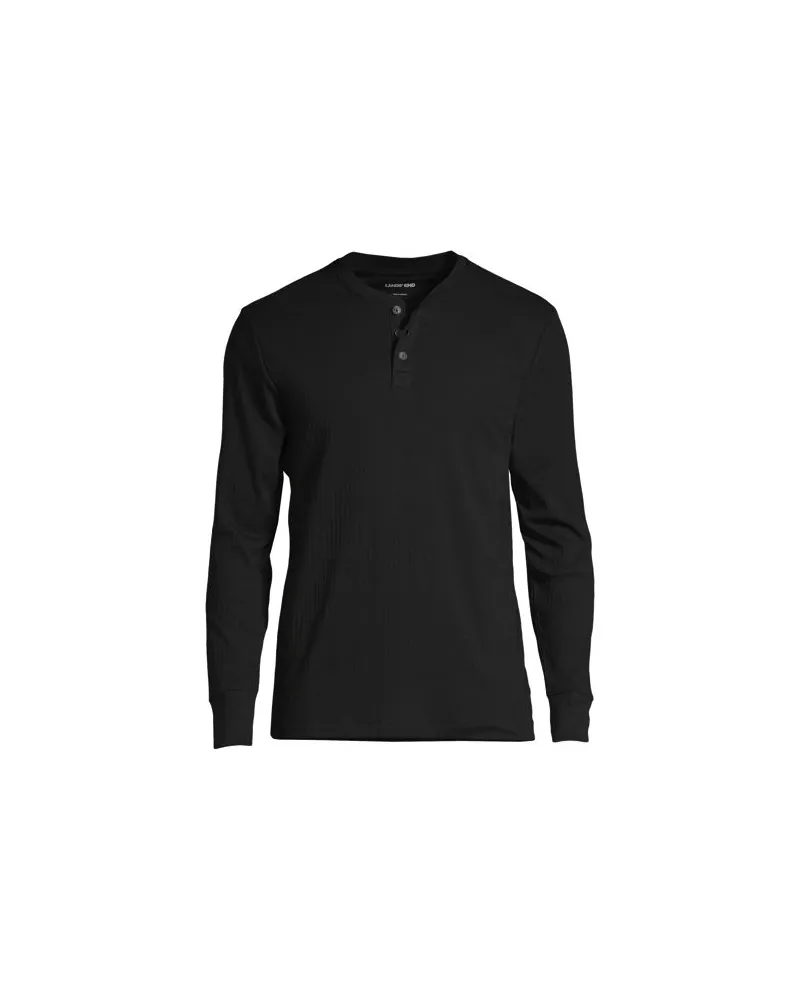 Lands' End Henley-Schlafshirt, Herren, Größe:52-54 regular, Schwarz, Baumwolle, by Schwarz