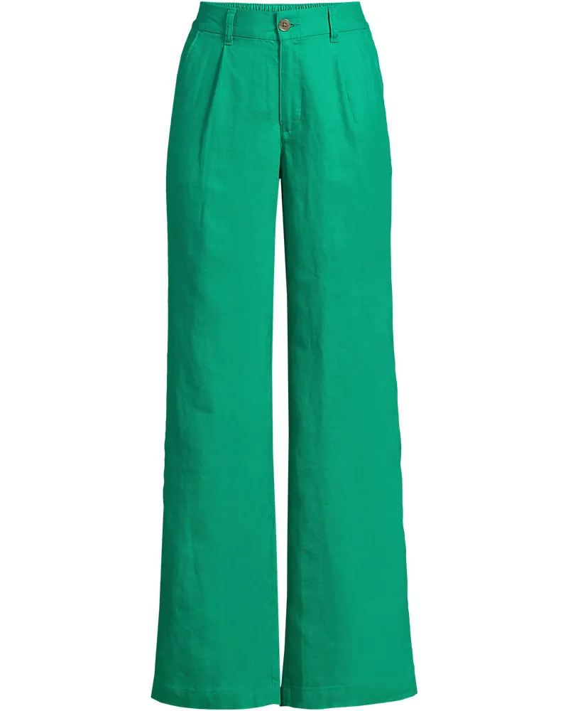 Lands' End Leinenhose High Waist mit weitem Bein, Damen, Größe regular, Grün, Leinen, by Grün