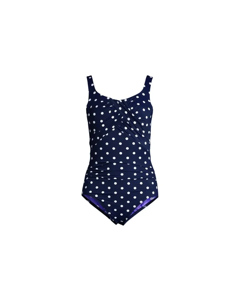 Lands' End Shape-Badeanzug mit Bügel Gemustert SLENDER, Damen, Größe plus, Blau, Nylon-Mischung, by Blau