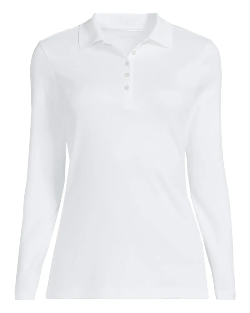 Lands' End Supima-Poloshirt mit langen Ärmeln, Damen, Größe plus, Weiß, Baumwolle, by Weiß