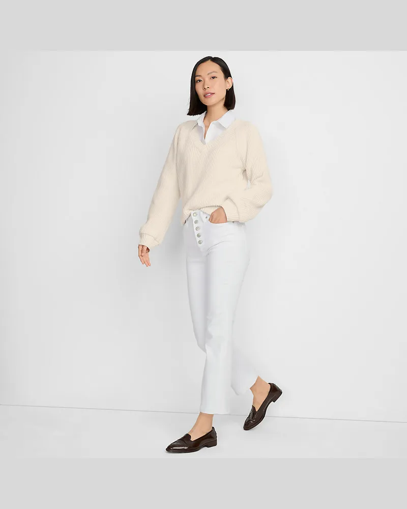Lands' End Kurze Schlagjeans, Damen, Größe regular, Weiß, Elasthan/Baumwoll-Mischung/Polyester-Mischung, by Weiß