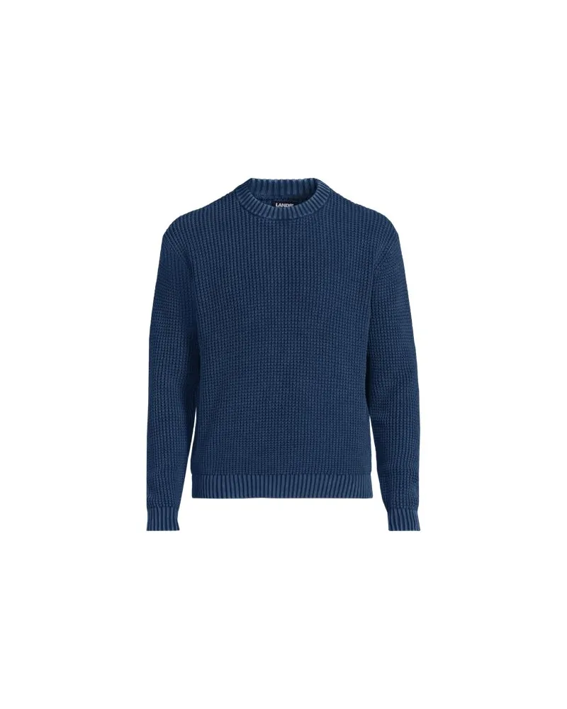 Lands' End Baumwoll-Pullover im Waffelstrick DRIFTER, Herren, Größe:60 regular, Blau, Baumwolle, by Blau