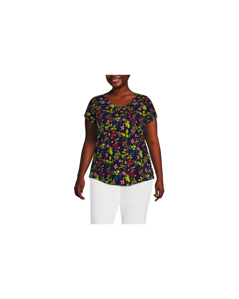 Lands' End Shirt aus Baumwolle/Modal-Mix mit Ballett-Ausschnitt, Damen, Größe plus, Blau, Baumwolle Modal, by Blau
