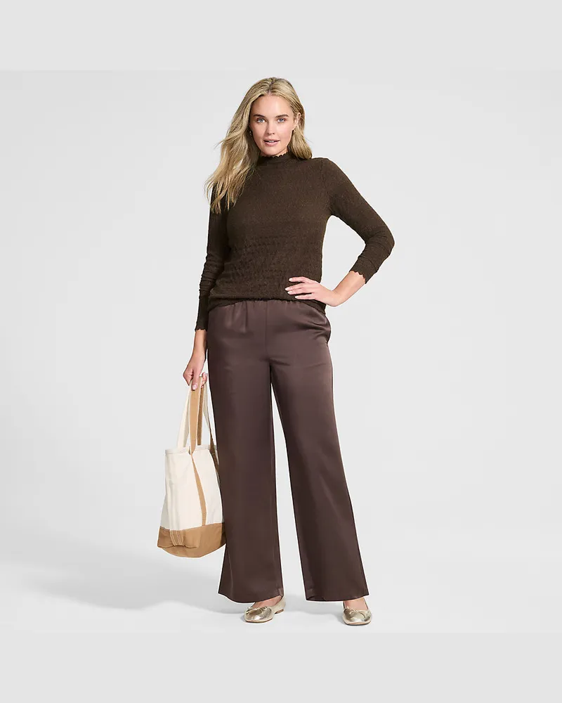 Lands' End Spitzenshirt mit Stehkragen, Damen, Größe regular, Braun, Elasthan/Nylon-Mischung, by Braun