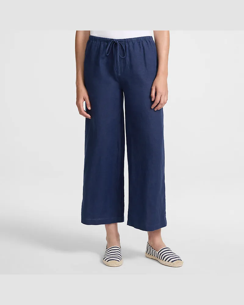 Lands' End Premium Reinleinen-Schlupfhose in 7/8-Länge, Damen, Größe regular, Blau, Leinen, by Blau