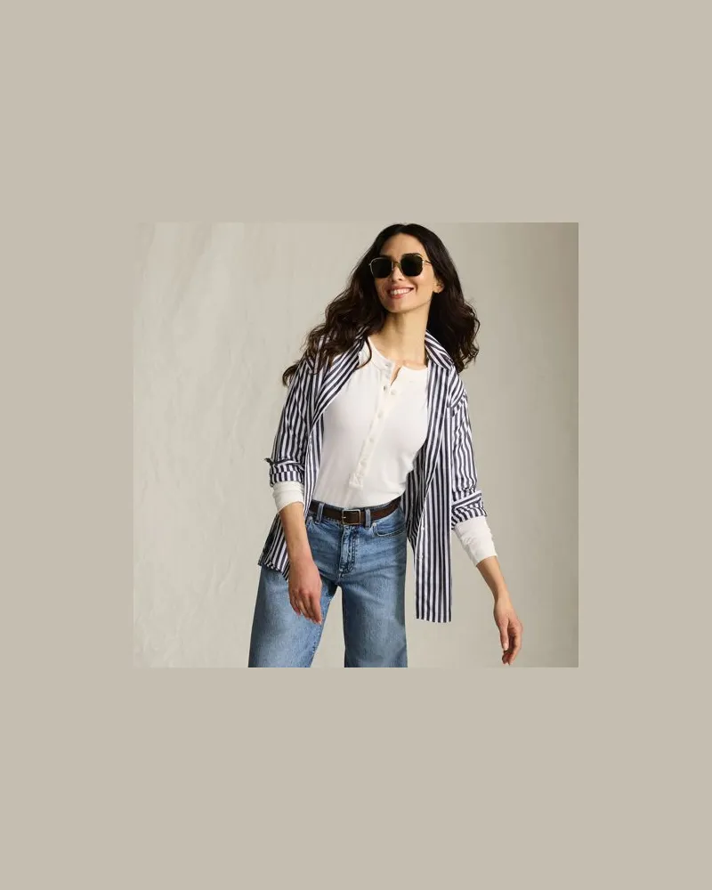 Lands' End Langarm-Henleyshirt aus Ripp-Jersey, Damen, Größe:40-42 regular, Weiß, Viskose-Mischung/Polyester-Mischung, by Weiß