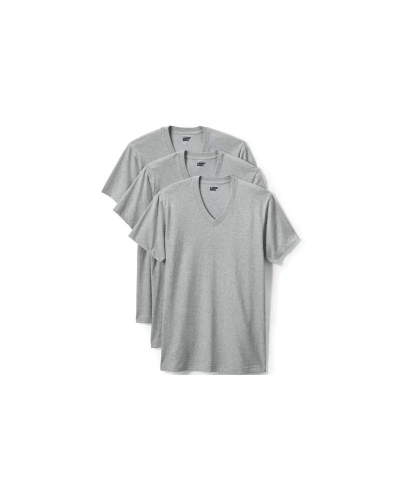 Lands' End Kurzarm-Shirt mit V-Ausschnitt (3er-Set), Herren, Größe:60 tall, Grau, Baumwolle, by Grau