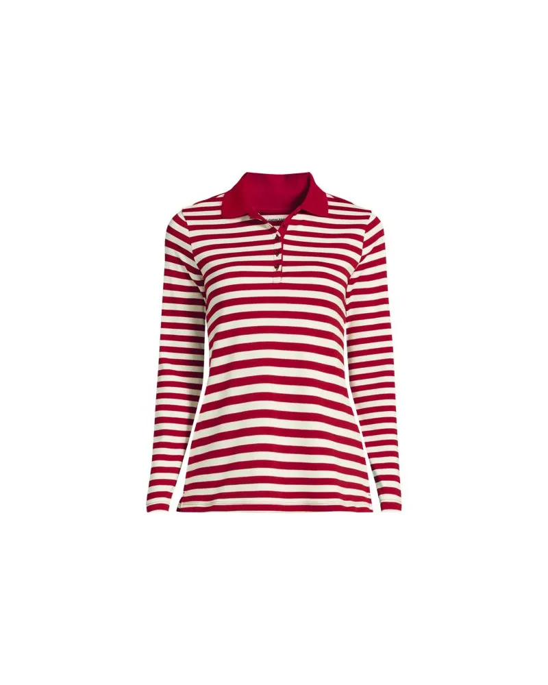 Lands' End Supima-Poloshirt mit langen Ärmeln, Damen, Größe:32-34 regular, Rot, Baumwolle, by Rot