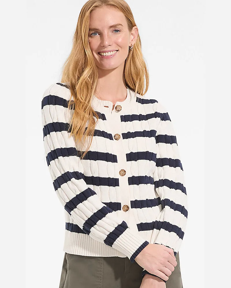 Lands' End Zopfmuster-Cardigan DRIFTER mit Ballonärmeln, Damen, Größe regular, Blau, Baumwolle, by Blau