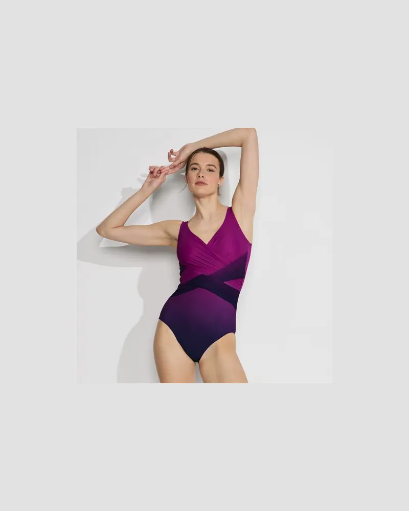 Lands' End Shape-Badeanzug mit Soft Cups Gemustert SLENDER, Damen, Größe regular, Lila, Nylon-Mischung, by Lila