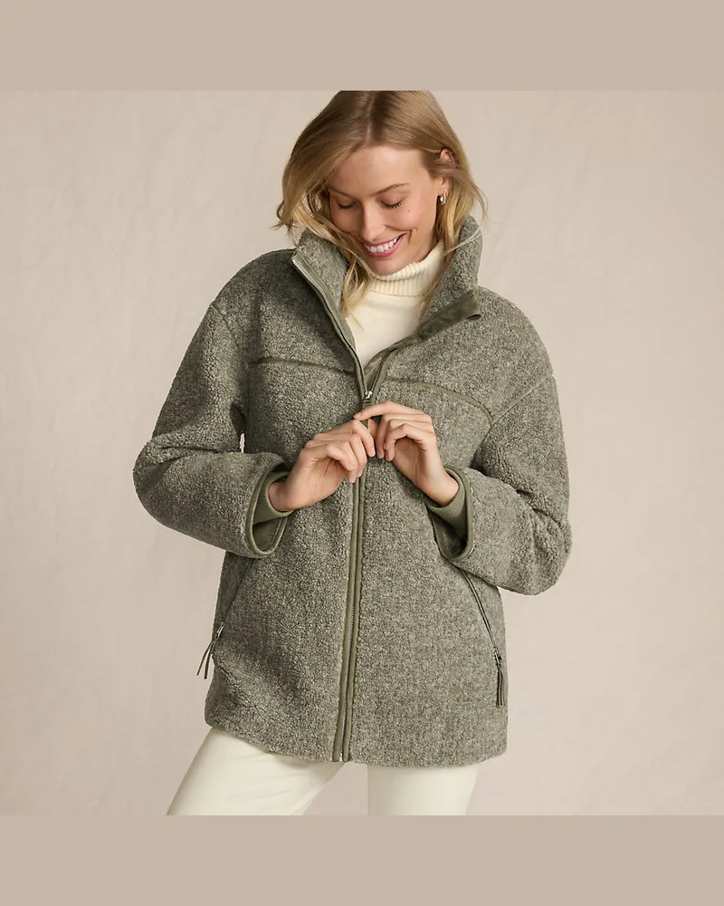 Lands' End Sherpa-Fleecejacke, Damen, Größe regular, Grün, Polyester, by Grün