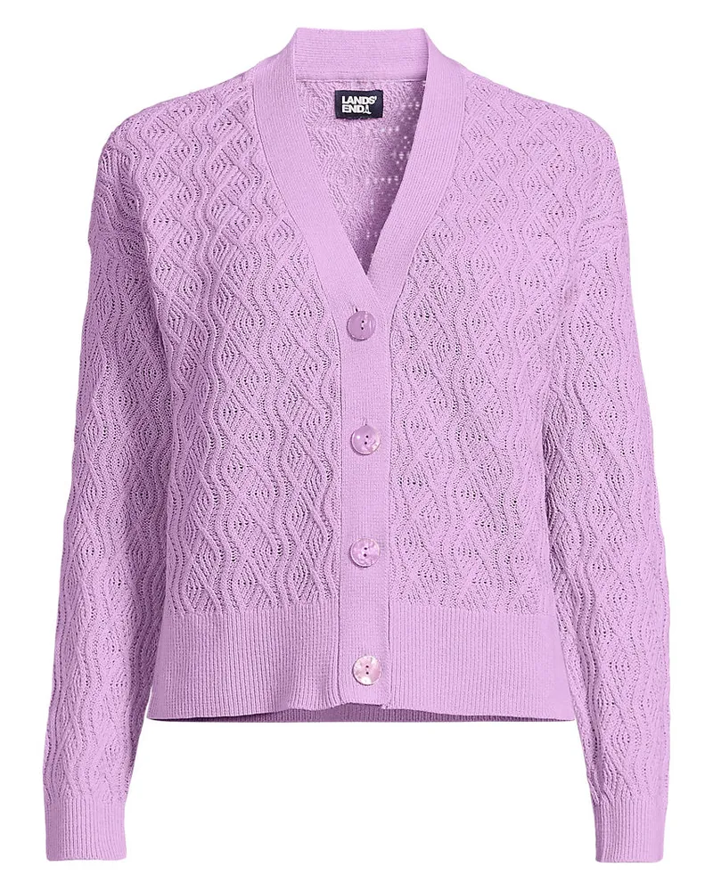 Lands' End Cardigan aus Leinenmix, Damen, Größe regular, Lila, Baumwolle/Leinen/Baumwoll-Mischung, by Lila