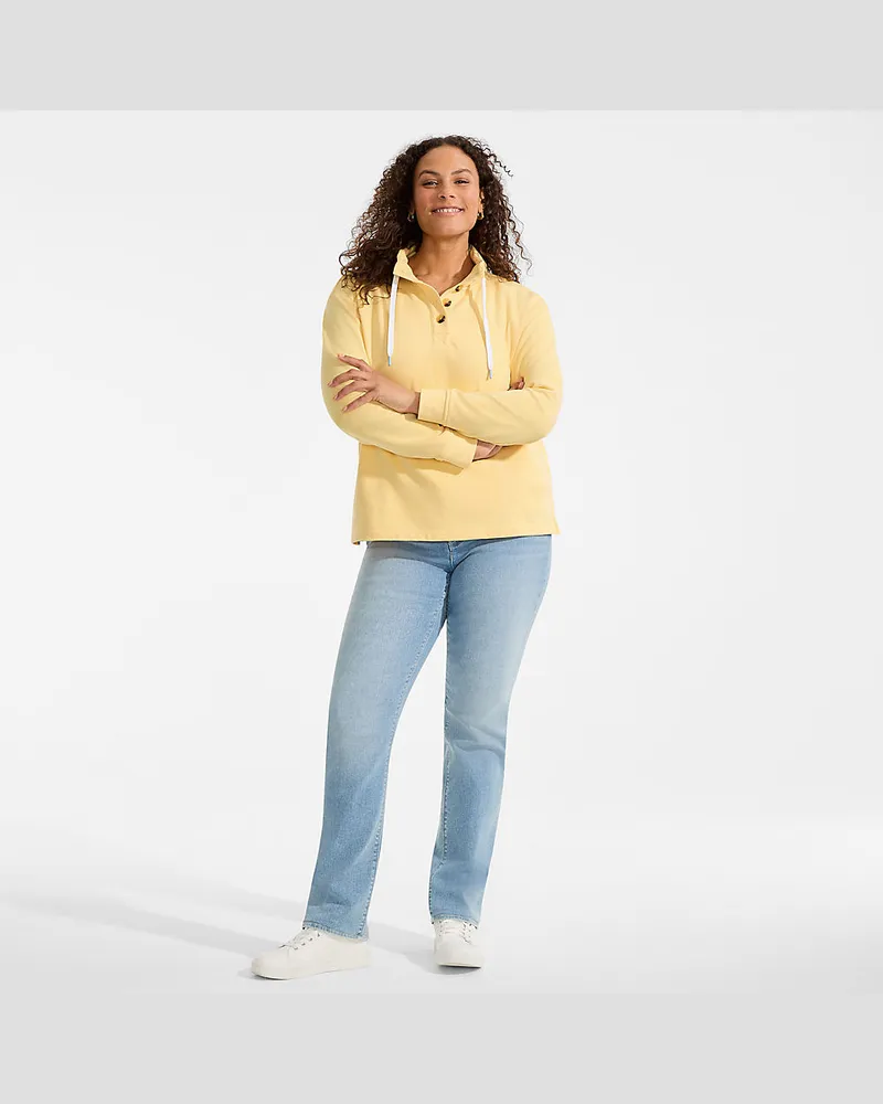 Lands' End Pullover SERIOUS SWEATS mit Knopfleiste, Damen, Größe plus, Gelb, Baumwoll-Mischung/Polyester-Mischung, by Gelb