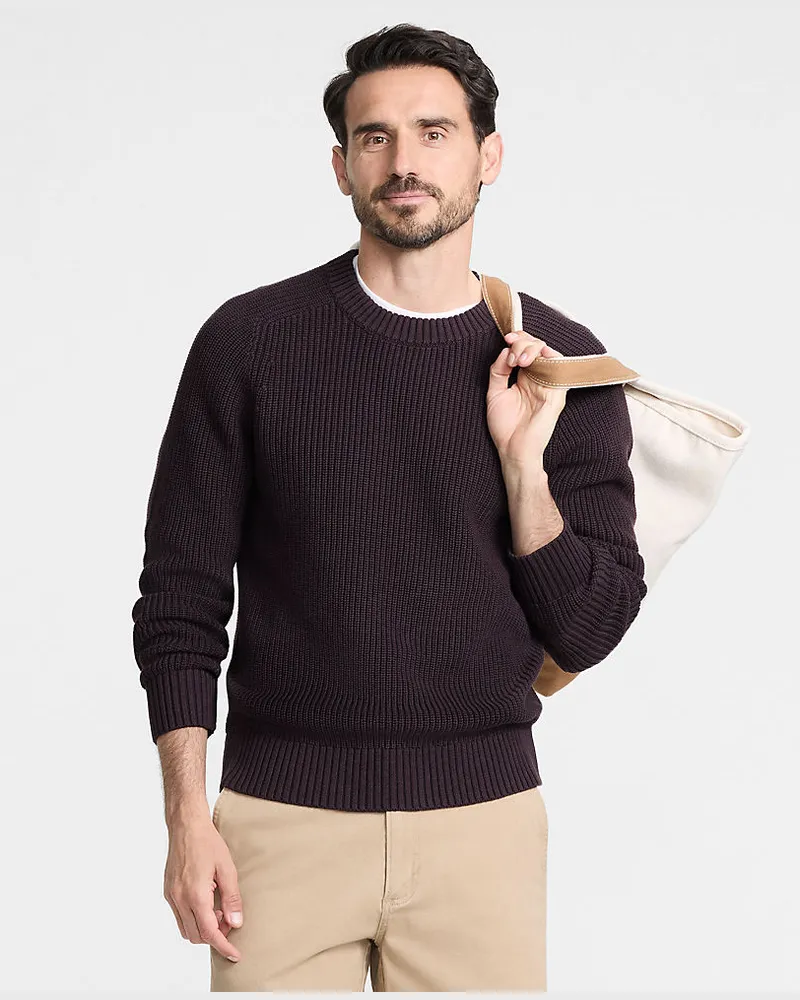 Lands' End Drifter Strukturstrick-Pullover, Herren, Größe regular, Rot, Baumwolle, by Rot