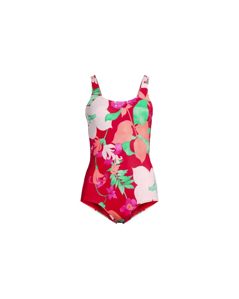 Lands' End Gemusterter Komfort-Badeanzug CHLORRESISTENT mit Soft Cups, Damen, Größe plus, Pink, Nylon-Mischung, by Pink