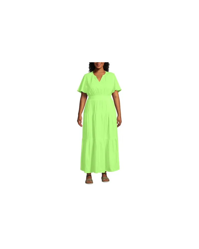 Lands' End Stufen-Maxikleid aus Musselin, Damen, Größe plus, Grün, Baumwolle, by Grün