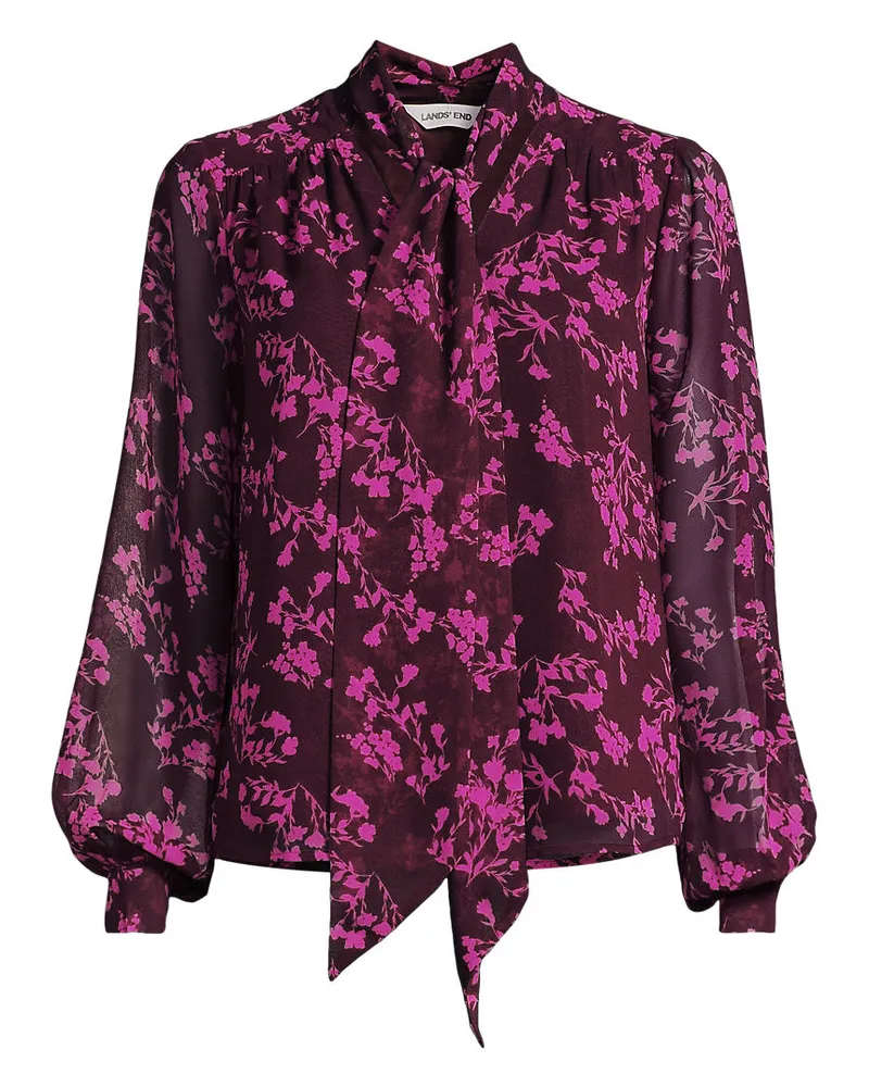 Lands' End Chiffonbluse mit abnehmbarer Schleife, Damen, Größe plus, Rot, Polyester, by Rot