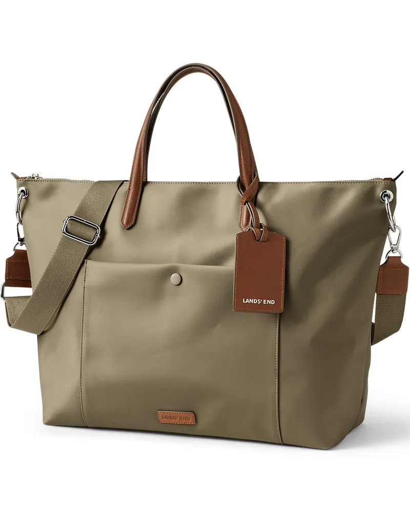 Lands' End Wasserabweisende, verstaubare Reise-Shoppertasche, Damen, Größe:null regular, Grün, Nylon/Leder, by Grün