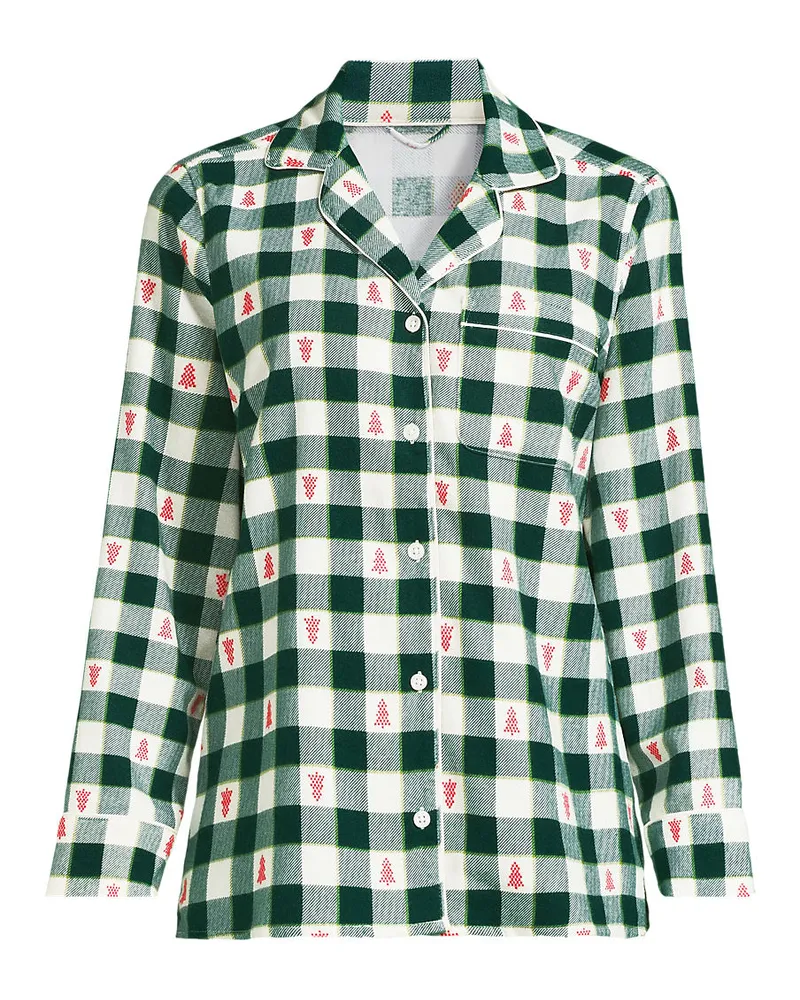Lands' End Gemustertes Pyjamahemd aus reinem Baumwoll-Flanell, Damen, Größe plus, Grün, Baumwolle, by Grün