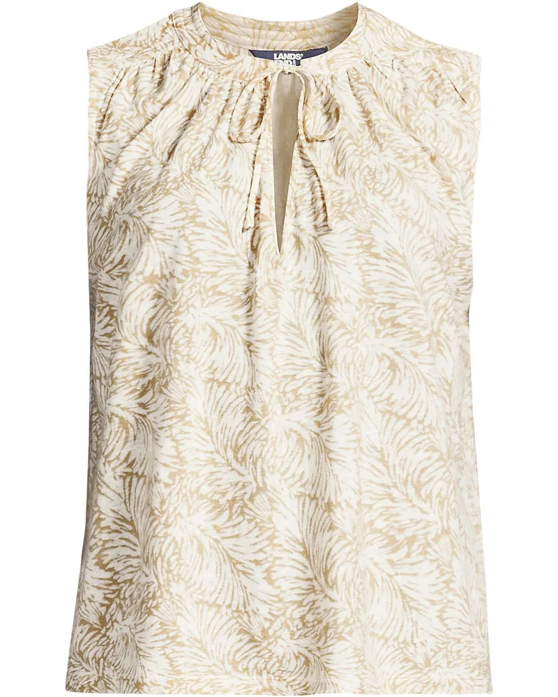 Lands' End Top aus Leinenmix mit Bindekragen, Damen, Größe regular, Beige, Leinen, by Beige
