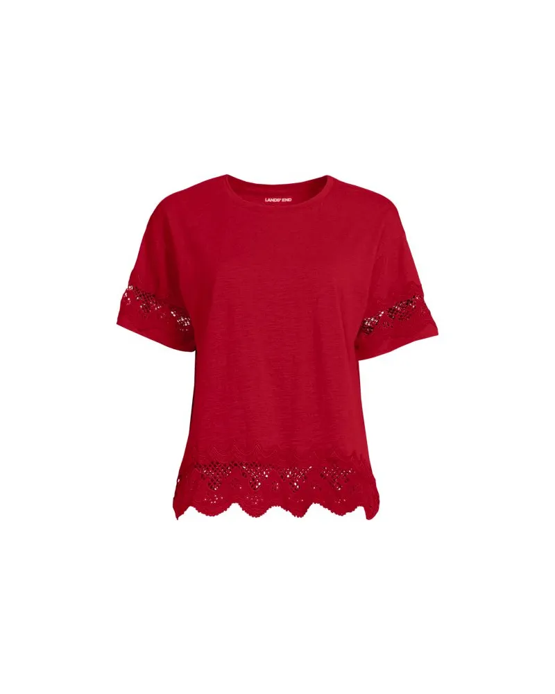 Lands' End Flammgarn-Shirt mit Bordüren, Damen, Größe petite, Rot, Baumwolle, by Rot