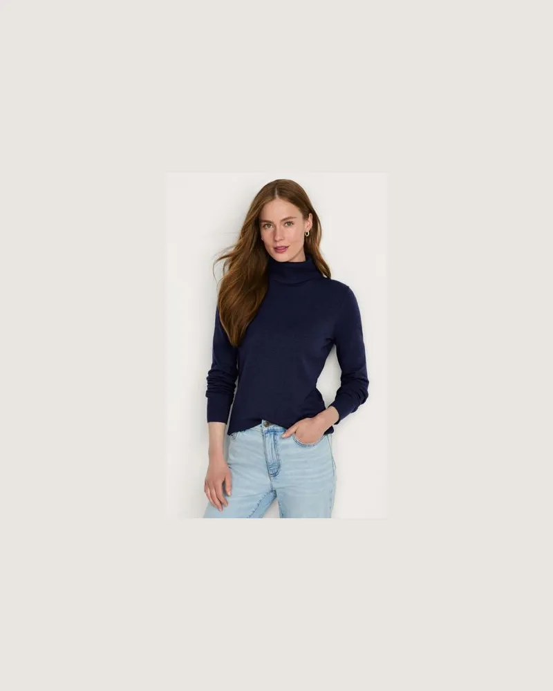 Lands' End Feinstrick-Rollkragenpullover aus Baumwolle, Damen, Größe:40-42 regular, Blau, Baumwolle, by Blau