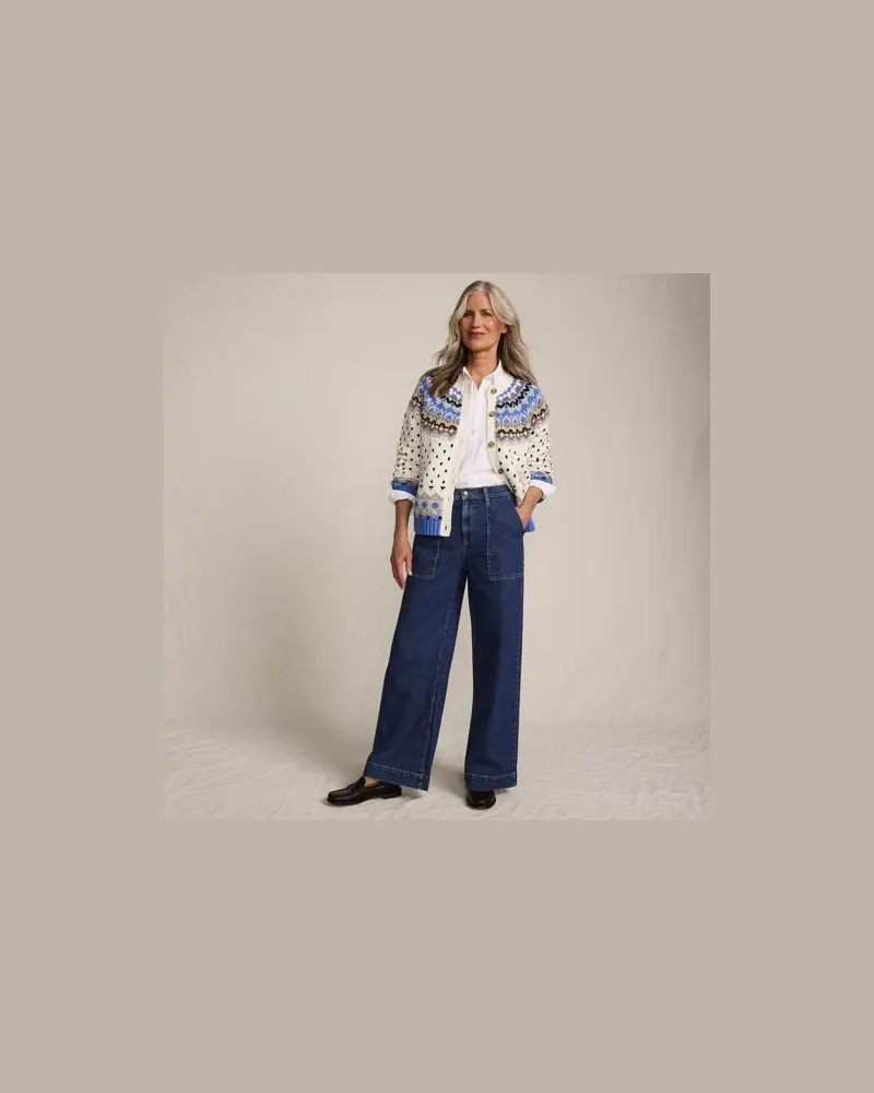 Lands' End Fair Isle Cardigan aus Baumwollmix, Damen, Größe:44-46 regular, Blau, Polyacryl/Schurwolle/Baumwoll-Mischung, by Blau