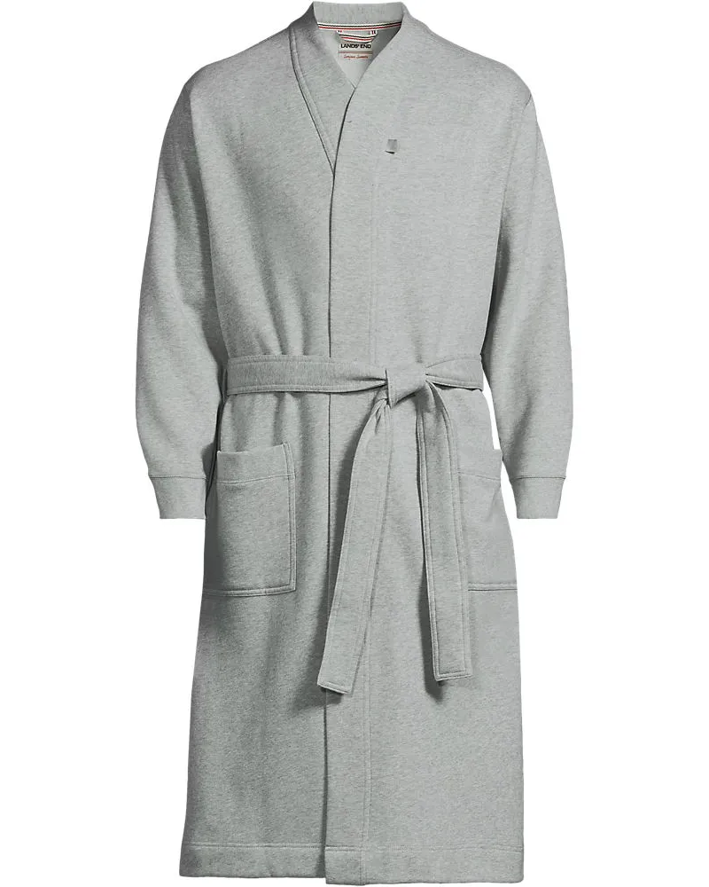 Lands' End Serious Sweats wadenlanger Bademantel, Herren, Größe regular, Grau, Baumwoll-Mischung/Polyester-Mischung, by Grau