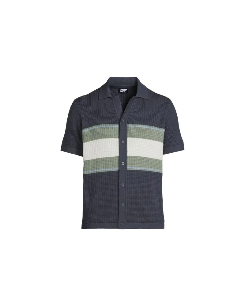 Lands' End Strick-Poloshirt mit Knopfleiste, Herren, Größe:48-50 regular, Blau, Viskose/Baumwoll-Mischung/Nylon-Mischung, by Blau